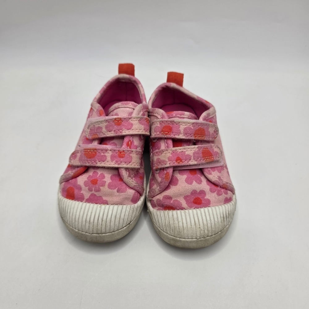 Cat & Jack Toddler Sneakers Pink Floral Canvas Hook Loop Rubber Toe Shoes Size 6